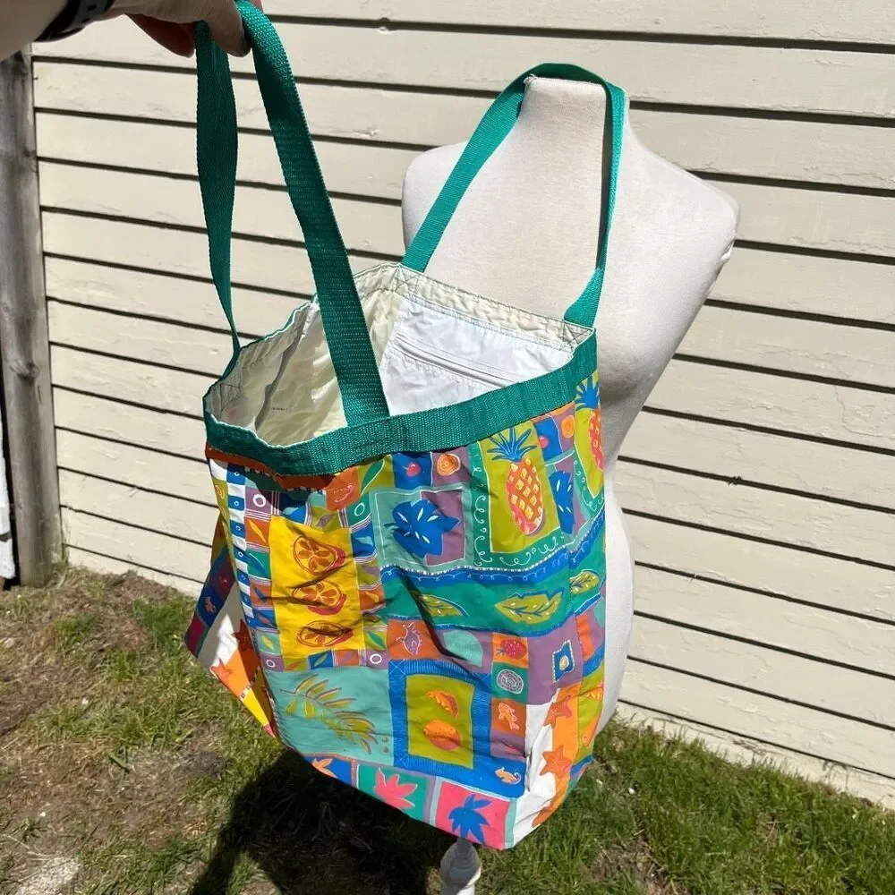 VTG 90s Tropical Vinyl Beach Tote Bag Poolside Coastal Grandma